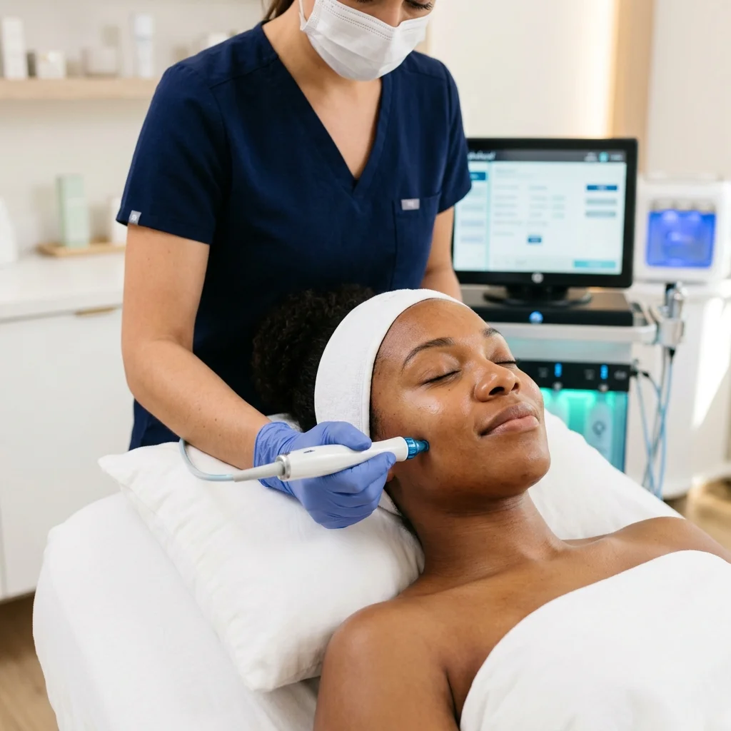 Tratamiento Hidrafacial — punta de succión e hidratación profunda sobre piel facial