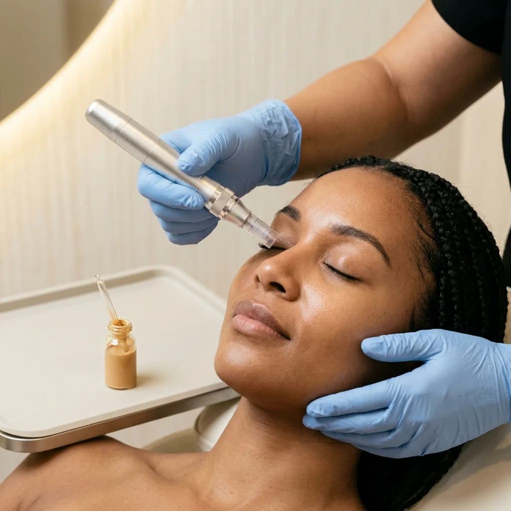Aplicación de suero BB Glow con técnica de micropigmentación en rostro con luz natural