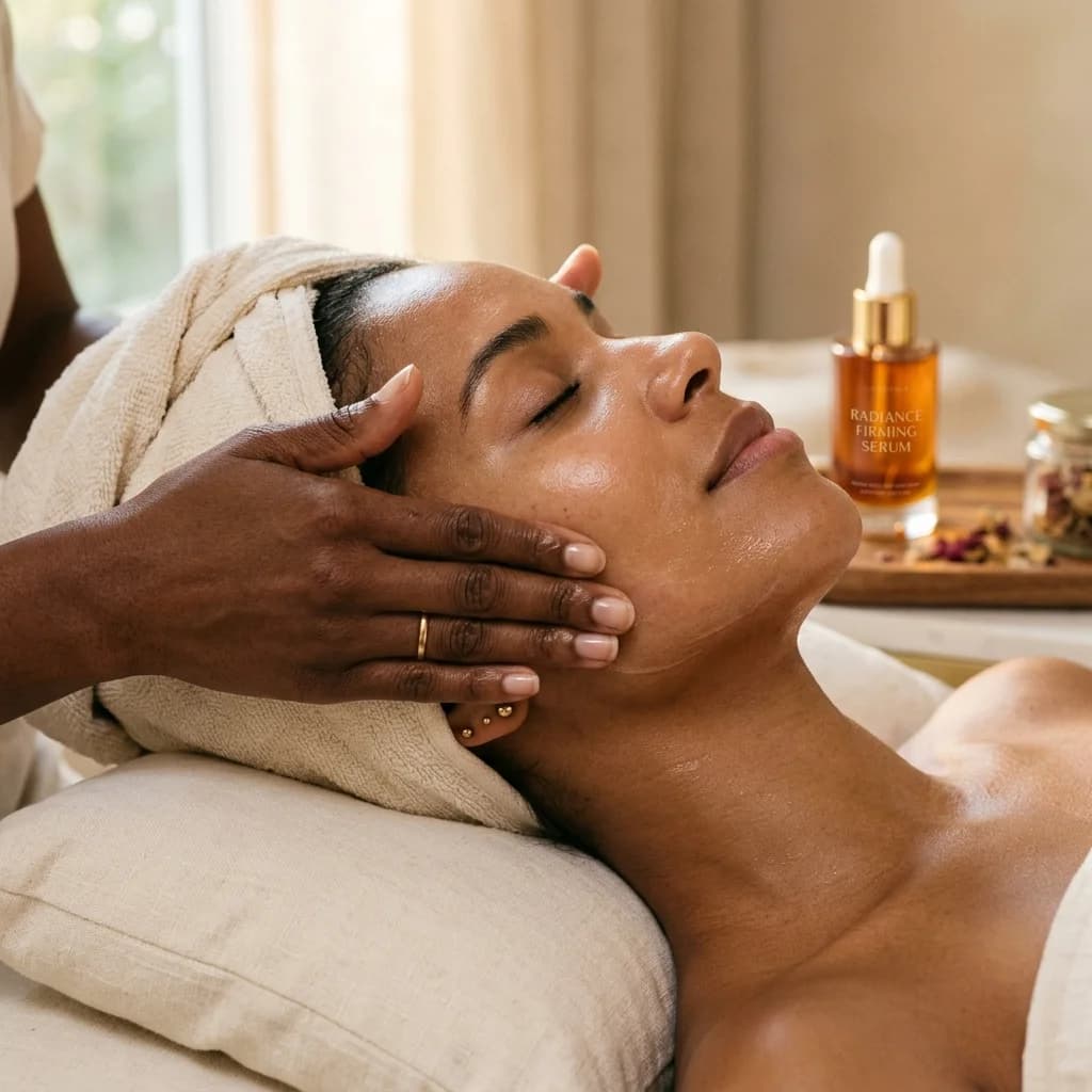 Aplicación de ampolla reafirmante y masaje facial ascendente sobre mandíbula
