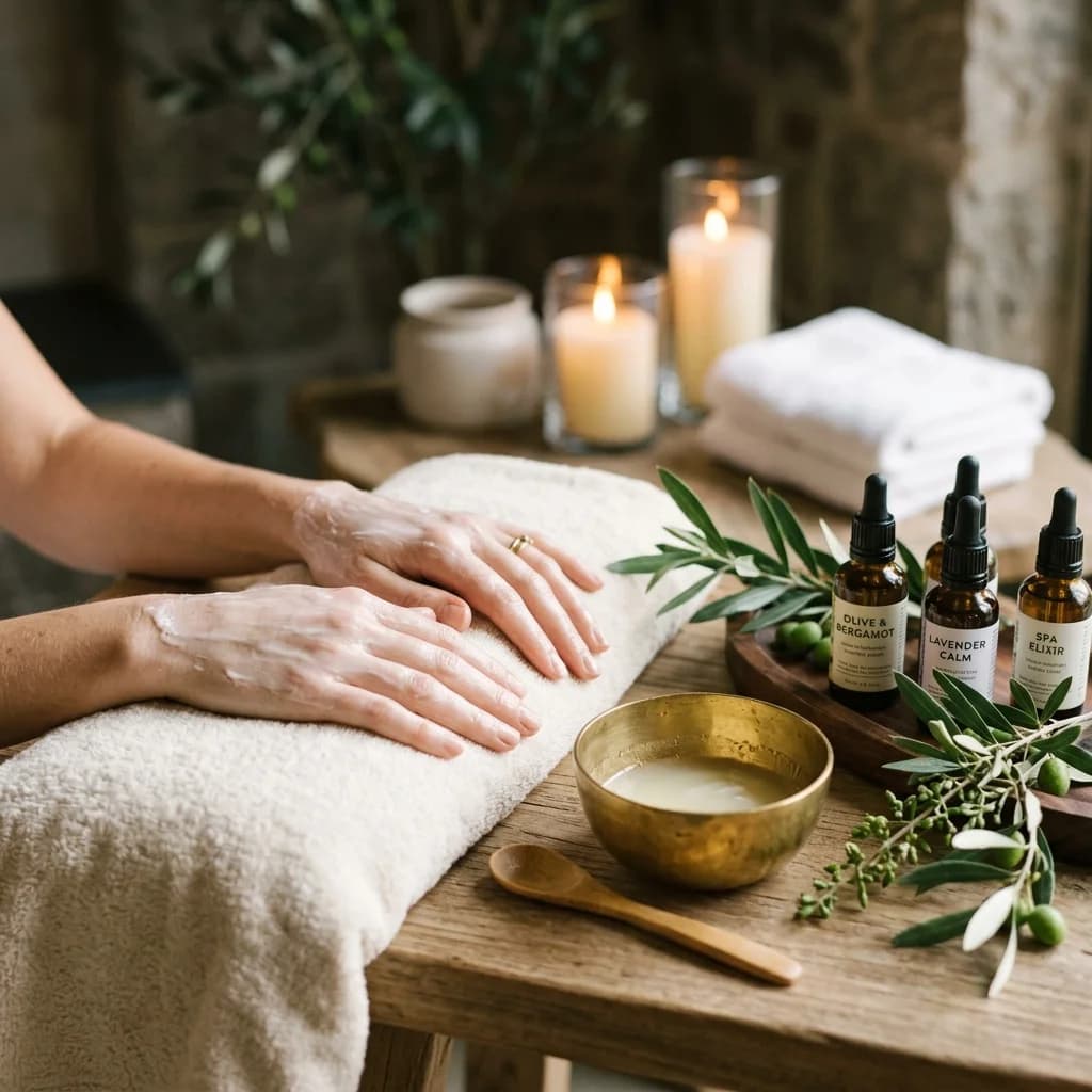 Baño de parafina tibia sobre manos para hidratación profunda en ambiente de spa.